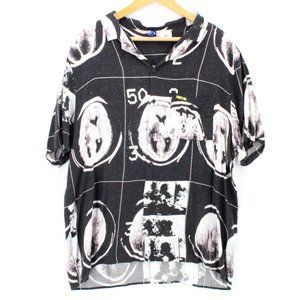Divided X Posty Co. shirt Mens Black Button Down Short Sleeve All Over Print XL